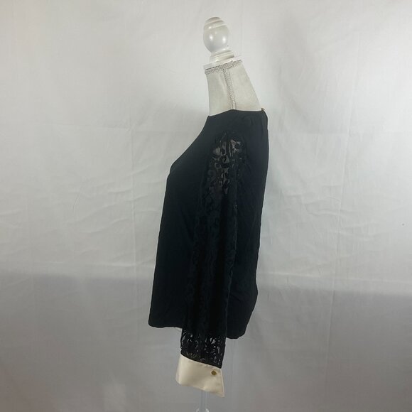 Tory Burch Top S Black Long Lace Sleeve Cream Cuffs Keyhole Back Detail - Picture 5 of 12